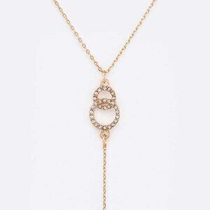 J. ELISE BOUTIQUE GOLD Crystal Double Ring Drop Pendant Necklace